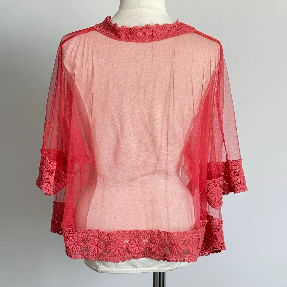 Mesh Lace Kimono Poet Women L Sheer Jazz Opera Holiday Layer Festival VTG
